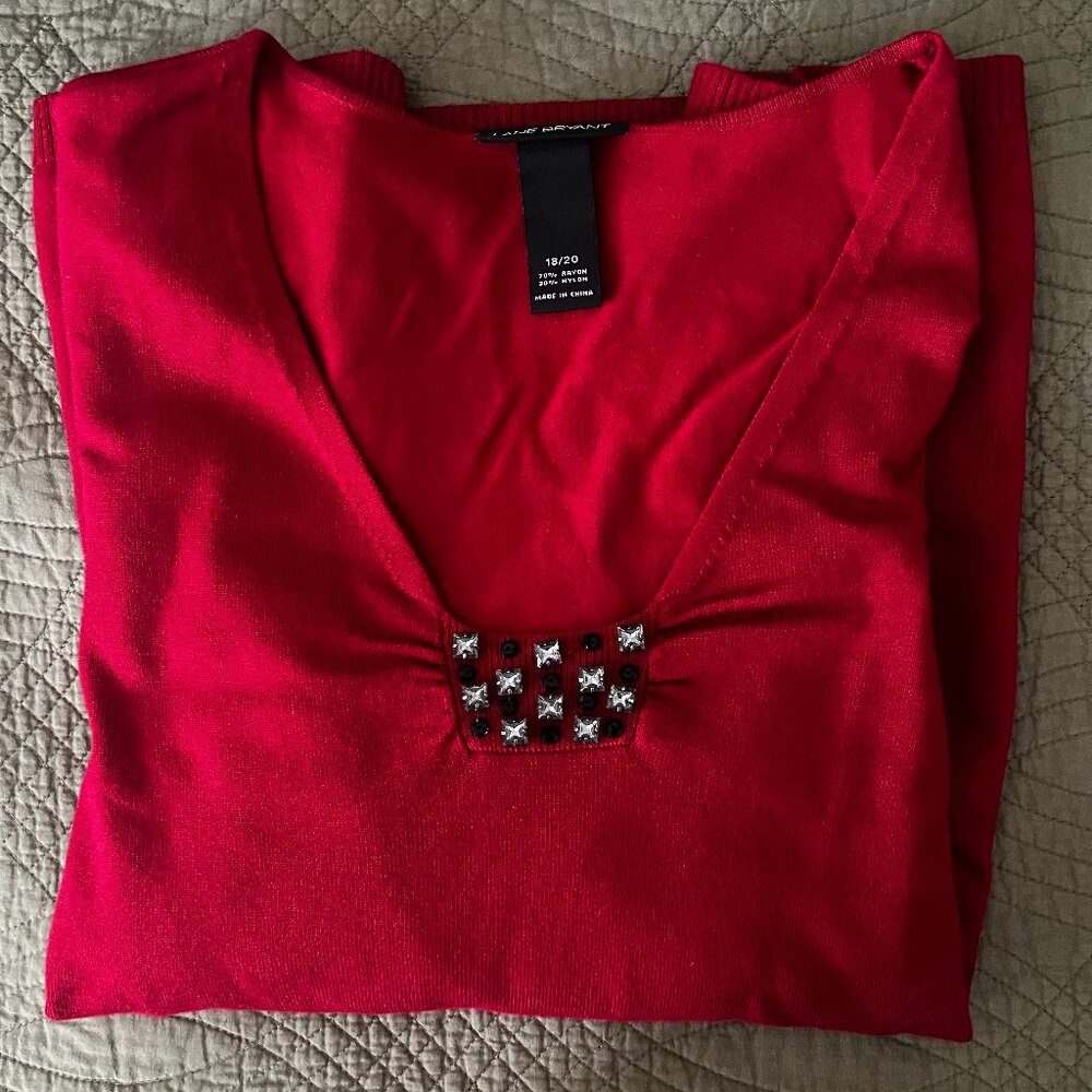 GENTLY USED] Lane Bryant Knit Embellished Sweater, Red, Size 18/20